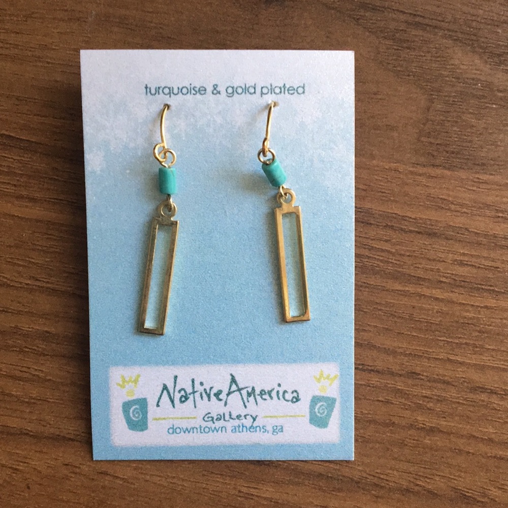 Turquoise and gold plated dangly earrings